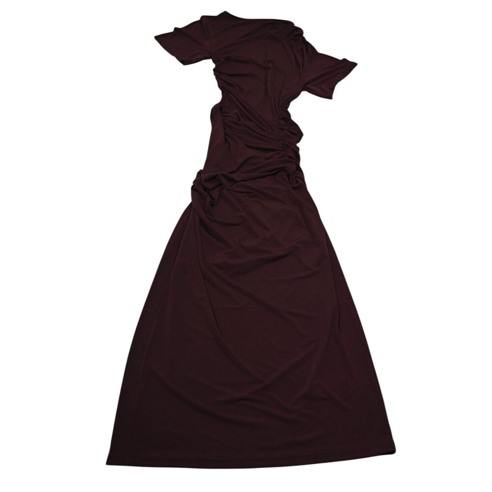 Khy x Atlein Asymmetrical Ruched Dress in Burgundy